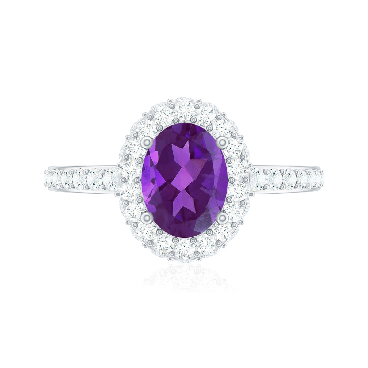 Natural 1 Carat Amethyst Oval Engagement Ring with Moissanite Halo