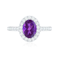 Natural 1 Carat Amethyst Oval Engagement Ring with Moissanite Halo