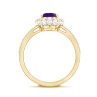 Natural 1 Carat Amethyst Oval Engagement Ring with Moissanite Halo
