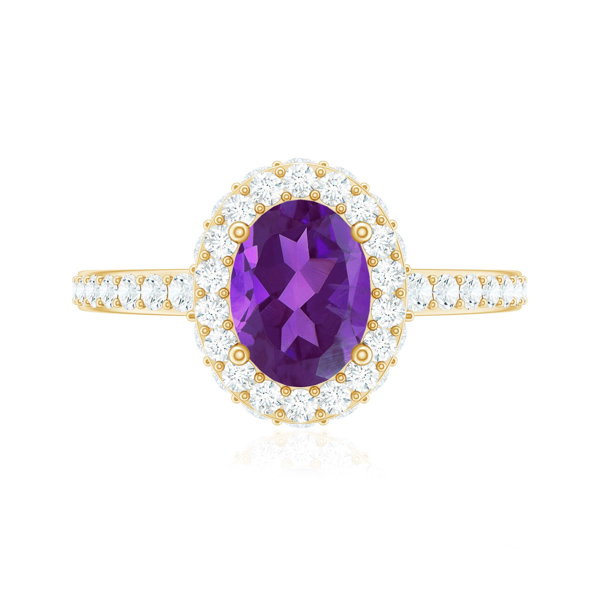 Natural 1 Carat Amethyst Oval Engagement Ring with Moissanite Halo