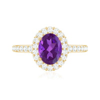 Natural 1 Carat Amethyst Oval Engagement Ring with Moissanite Halo