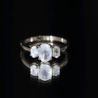 Natural Moonstone Three Stone Oval Engagement Ring
