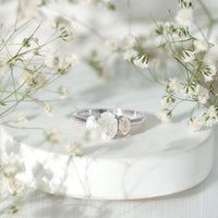 Natural Moonstone Three Stone Oval Engagement Ring