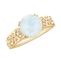 Vintage Style Moonstone and Diamond Flower Engagement Ring