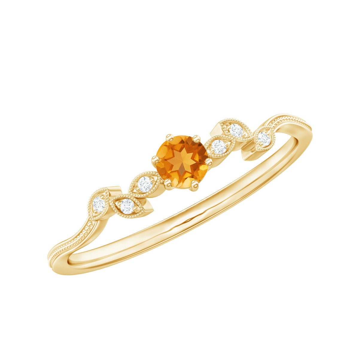 Nature Inspired Citrine Promise Ring with Diamond