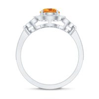 Vintage Style 7mm Citrine Engagement Ring with Diamond Halo