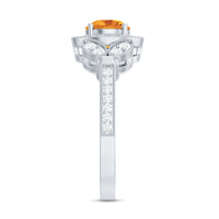 Vintage Style 7mm Citrine Engagement Ring with Diamond Halo