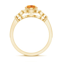 Vintage Style 7mm Citrine Engagement Ring with Diamond Halo