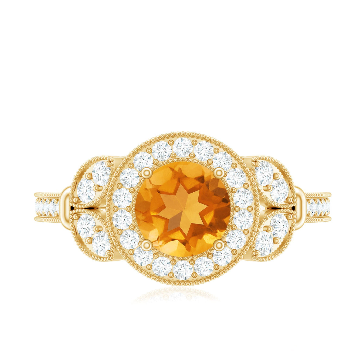 Vintage Style 7mm Citrine Engagement Ring with Diamond Halo