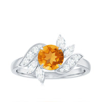 Certified Real 7mm Citrine Engagement Ring with Moissanite