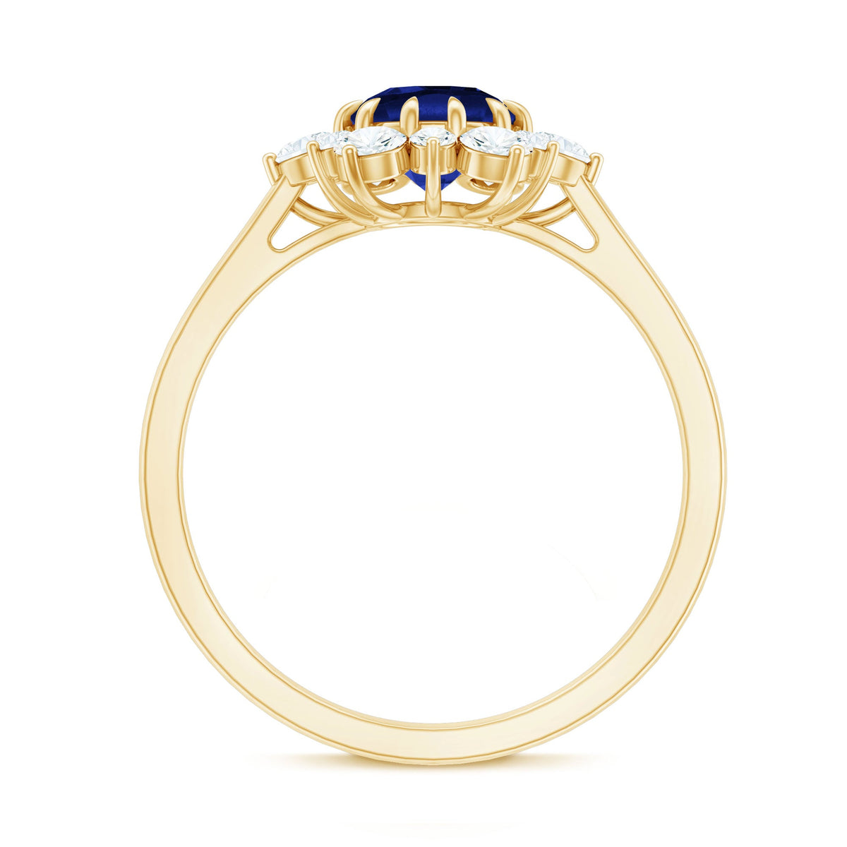 Round Cut Created Blue Sapphire Classic Halo Engagement Ring with Moissanite