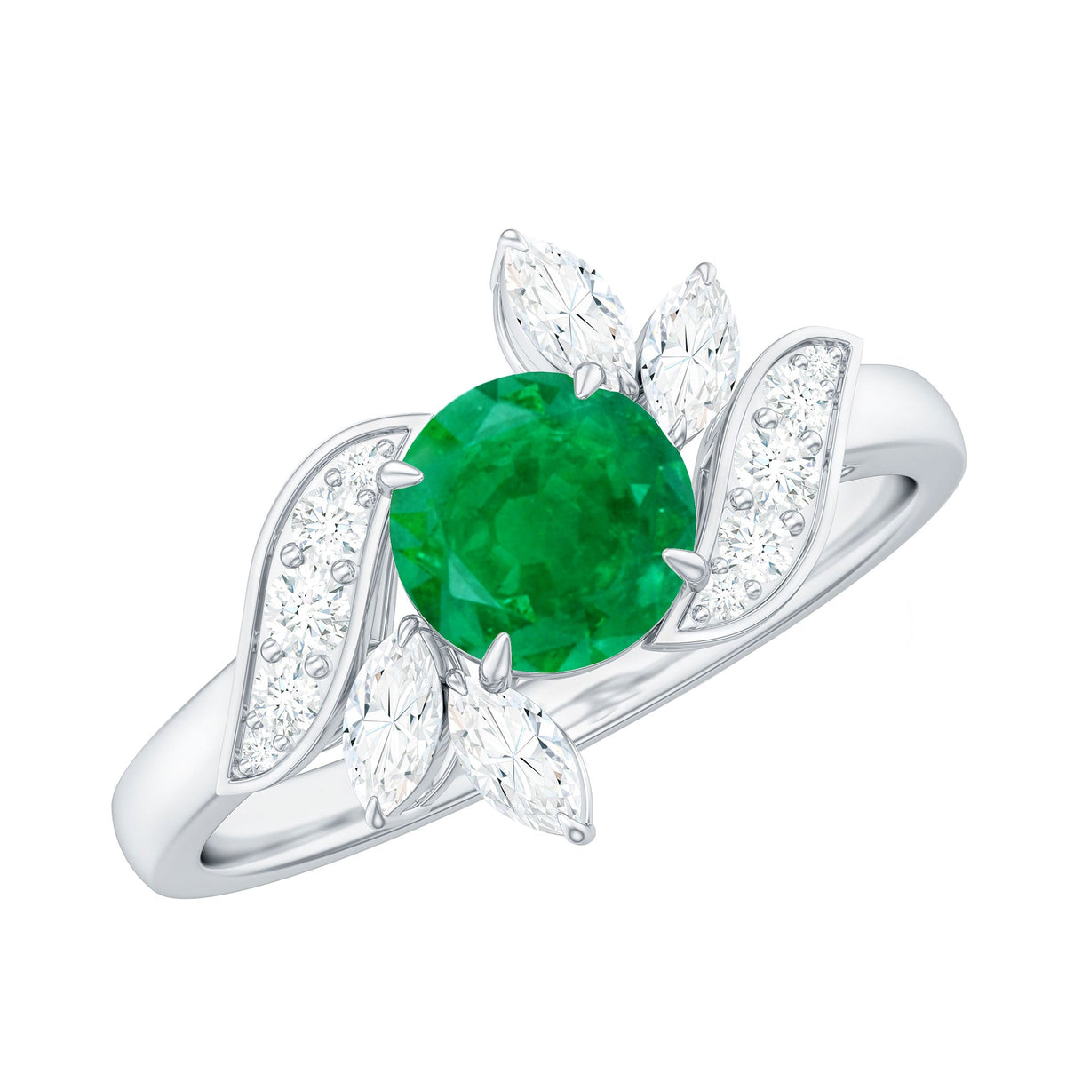 Natural 0.4 carat emerald engagement ring with diamond accents, featuring a rose gold band from Rosec Jewels.