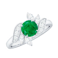 Natural 0.4 carat emerald engagement ring with diamond accents, featuring a rose gold band from Rosec Jewels.
