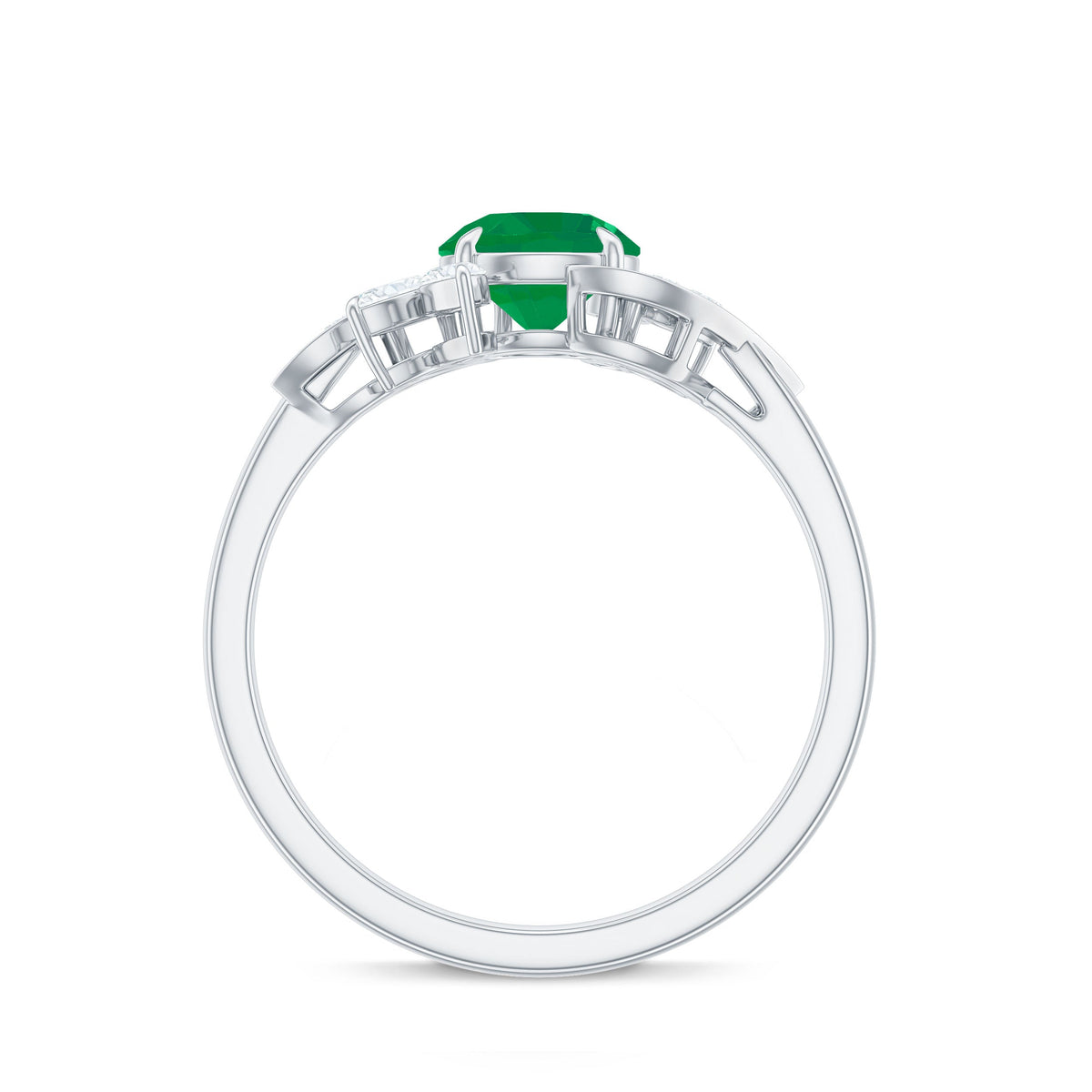 Natural 0.4 carat emerald engagement ring by Rosec Jewels featuring diamond accents and a gold band.