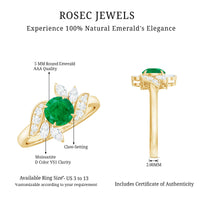 Natural 0.4 carat emerald engagement ring with diamonds from Rosec Jewels, featuring a vibrant green emerald centerpiece and sparkling accents.