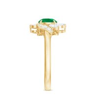 Natural 0.4 carat emerald engagement ring with diamond accents by Rosec Jewels, showcasing a stunning emerald centerpiece and sparkling diamonds.