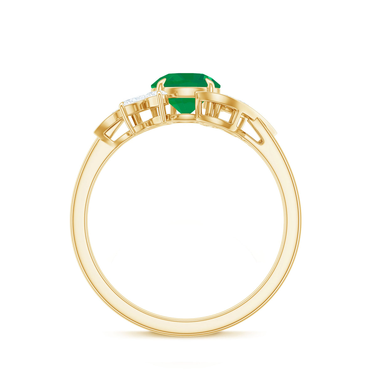 Natural 0.4 carat emerald engagement ring with diamond accents from Rosec Jewels, showcasing a stunning green emerald centerpiece.