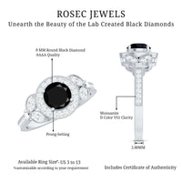 Vintage Style 2 Carat Lab Grown Black Diamond Engagement Ring with Moissanite