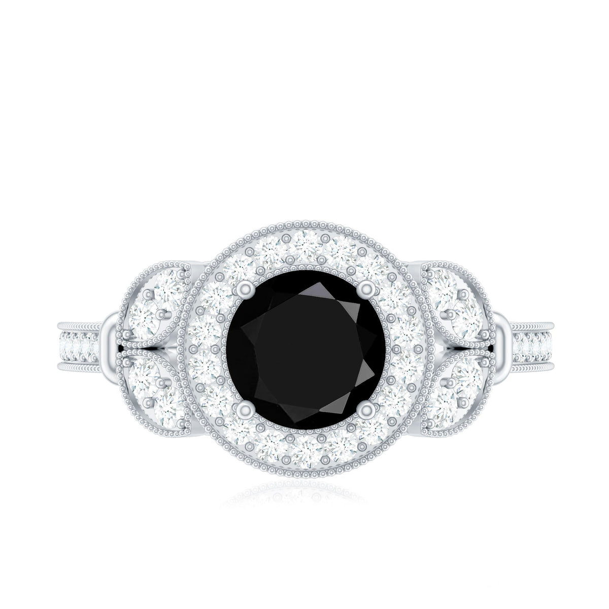 Vintage Style 2 Carat Lab Grown Black Diamond Engagement Ring with Moissanite