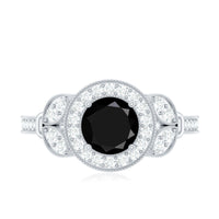 Vintage Style 2 Carat Lab Grown Black Diamond Engagement Ring with Moissanite