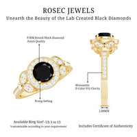 Vintage Style 2 Carat Lab Grown Black Diamond Engagement Ring with Moissanite