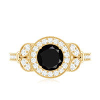 Vintage Style 2 Carat Lab Grown Black Diamond Engagement Ring with Moissanite