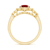 Vintage Inspired Lab Grown Ruby Engagement Ring with Diamond Halo
