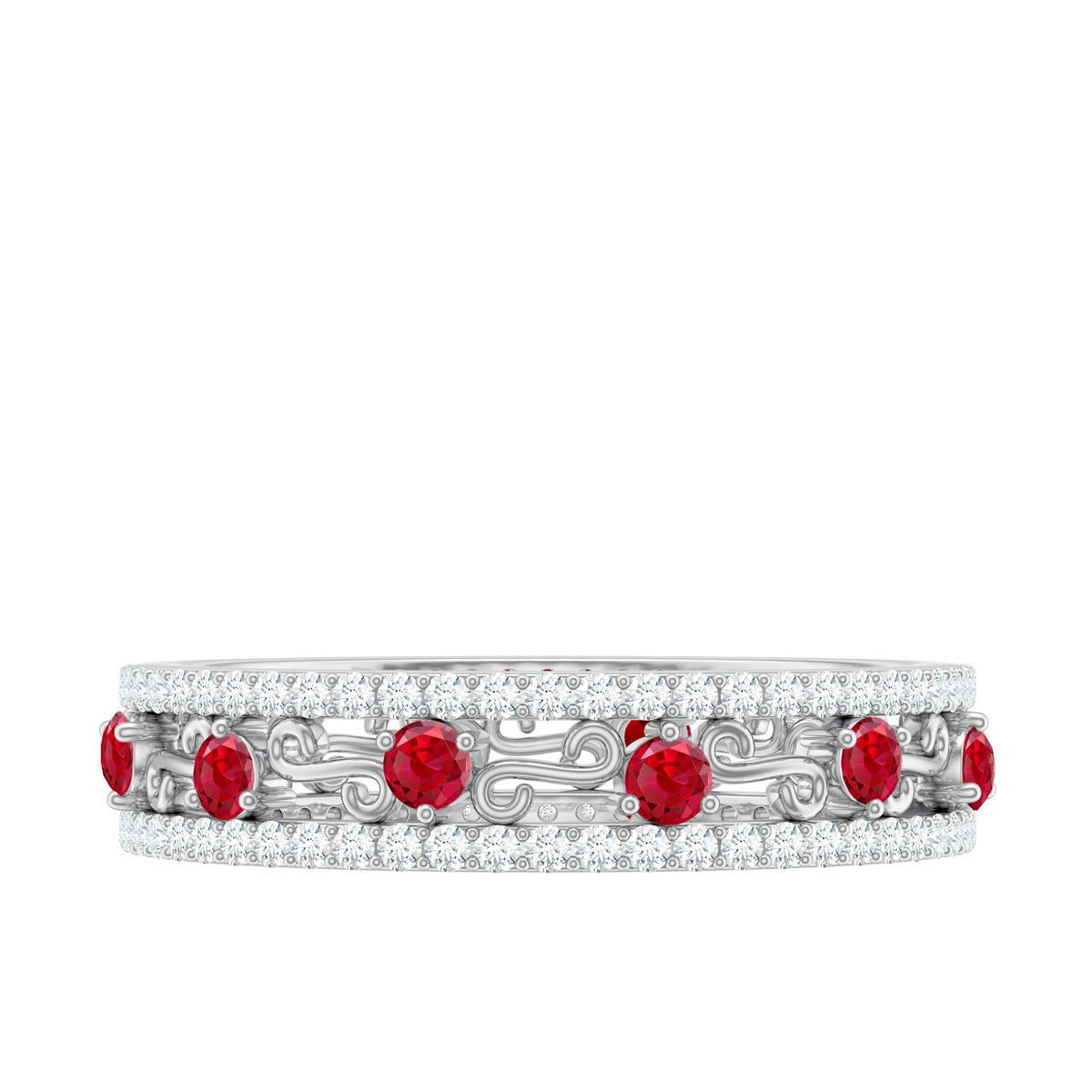 Classic Lab Created Ruby and Moissanite Eternity Wedding Band