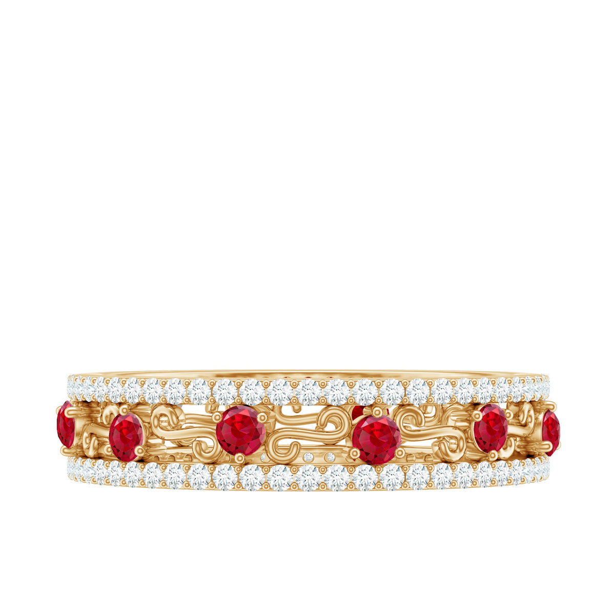 Classic Lab Created Ruby and Moissanite Eternity Wedding Band