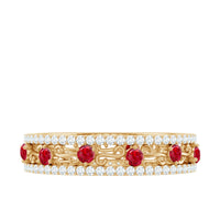 Classic Lab Created Ruby and Moissanite Eternity Wedding Band