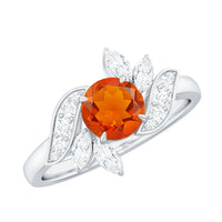 Rosec Jewels 1.25 CT fire opal flower engagement ring with diamond, featuring a vibrant fire opal centerpiece and delicate floral design.
