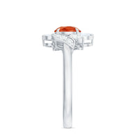 Rosec Jewels 1.25 CT fire opal flower engagement ring with diamond, showcasing vibrant orange and white gemstone details.