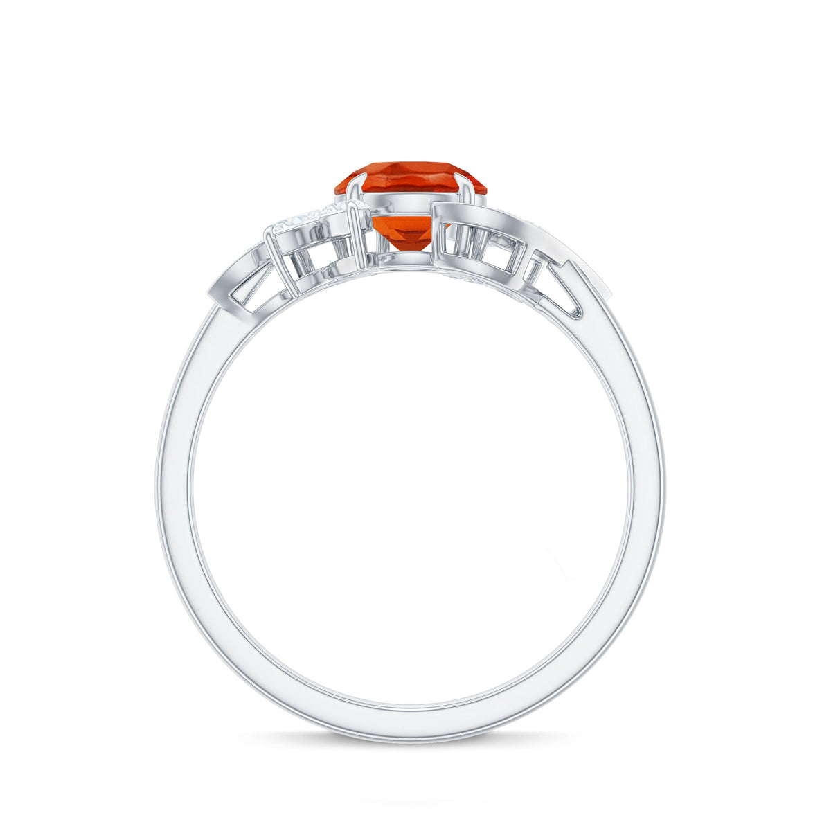 Rosec Jewels 1.25 CT fire opal flower engagement ring with diamond accents, showcasing vibrant orange and floral design.