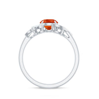 Rosec Jewels 1.25 CT fire opal flower engagement ring with diamond accents, showcasing vibrant orange and floral design.
