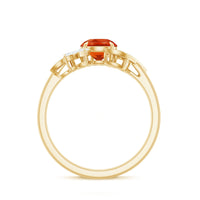 Rosec Jewels 1.25 CT fire opal flower engagement ring with diamond accents, showcasing vibrant gemstone and intricate floral design.