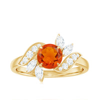 Rosec Jewels 1.25 CT fire opal flower engagement ring with diamond accent, featuring a vibrant gemstone and detailed floral design.