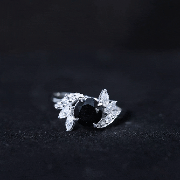 Nature Inspired Black Spinel Engagement Ring with Diamond