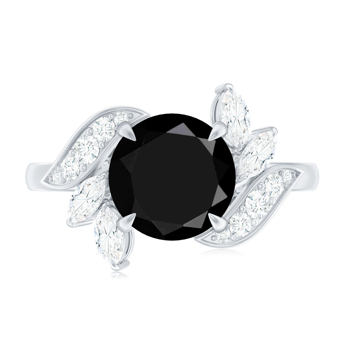 Nature Inspired Black Spinel Engagement Ring with Diamond