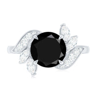 Nature Inspired Black Spinel Engagement Ring with Diamond