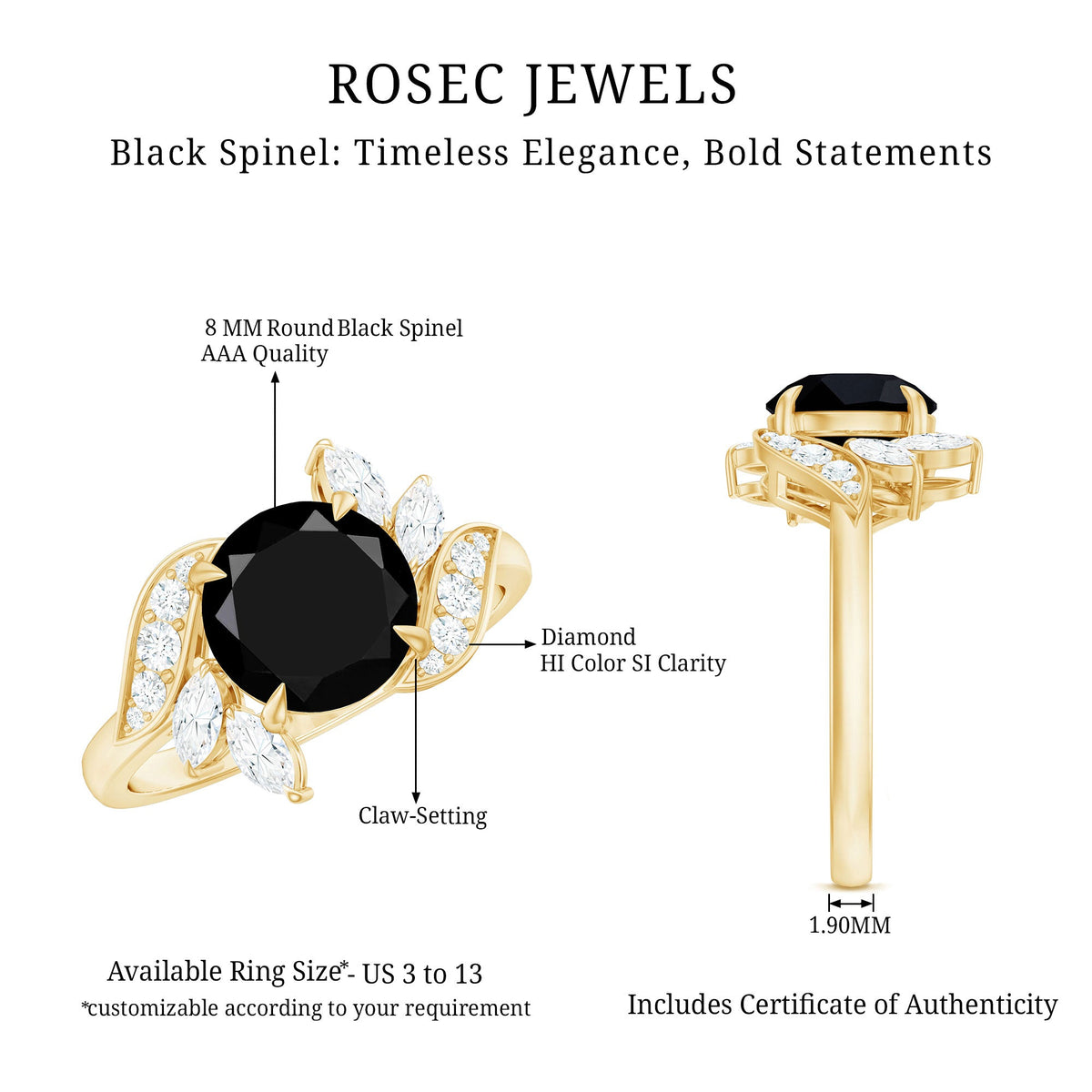Nature Inspired Black Spinel Engagement Ring with Diamond