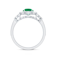 Vintage Style Emerald Engagement Ring with Diamond Halo