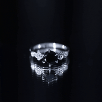 Natural Black Spinel Floral Engagement Ring with Diamond