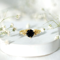 Natural Black Spinel Floral Engagement Ring with Diamond