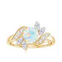 Ethiopian opal and diamond engagement ring by Rosec Jewels featuring a nature-inspired design with sparkling gemstones.
