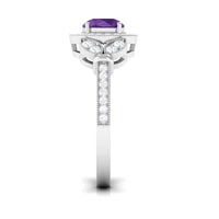 Vintage-style amethyst and diamond halo engagement ring by Rosec Jewels, featuring a central amethyst with diamond accents.