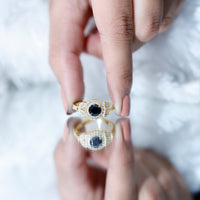 Vintage-looking 1.3 carat lab-grown black diamond engagement ring with white diamond accents, crafted by Rosec Jewels.