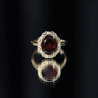 3.6 Natural Garnet Vintage Looking Engagement Ring with Diamond