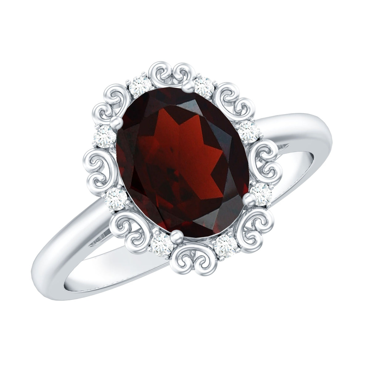 3.6 Natural Garnet Vintage Looking Engagement Ring with Diamond