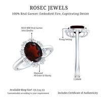 3.6 Natural Garnet Vintage Looking Engagement Ring with Diamond