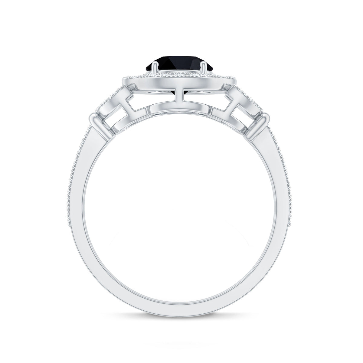 8mm Round Black Onyx Vintage Engagement Ring with Diamond Halo